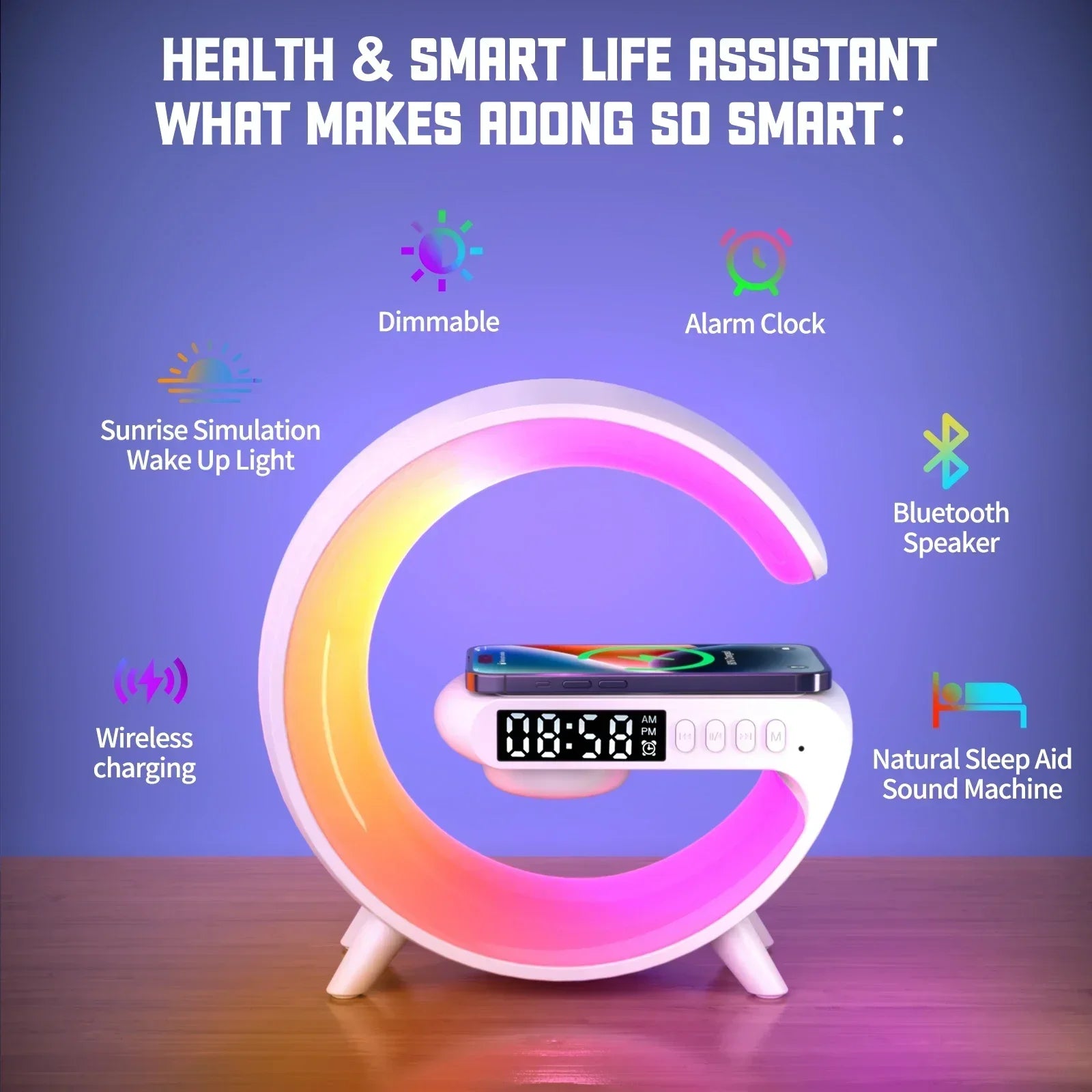 RGB Night Light Lamp Multifunction Alarm Clock TF Blueotooth Speaker