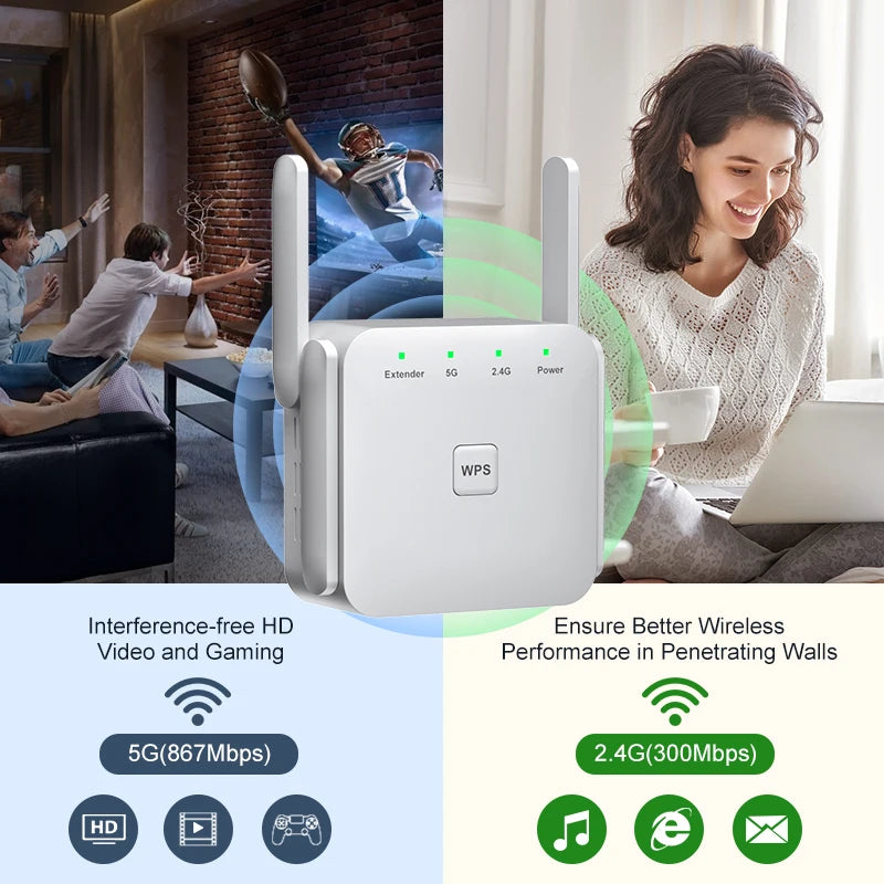 5Ghz WiFi Repeater AC1200 Wi-Fi Booster WiFi Extender Amplifier